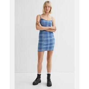 H&M Divided Denim Blue Plaid
 Mini Dress Size Small Bodycon